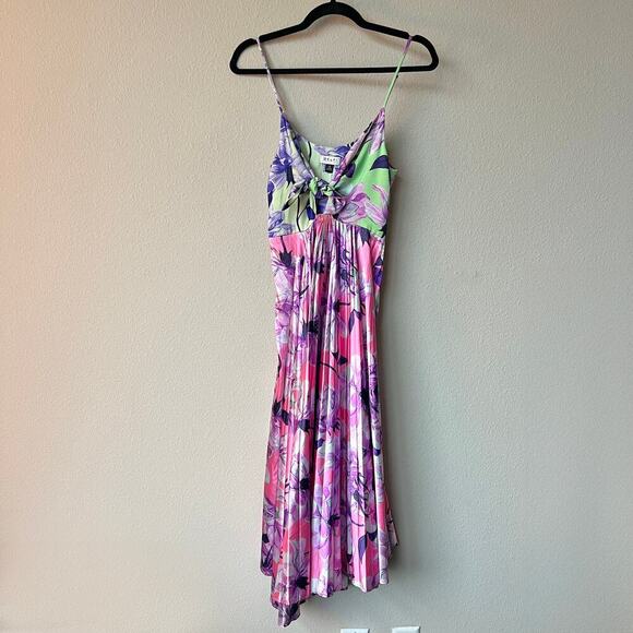 Anthropologie Delfi Quinn Multicolor Floral Pleated Midi Dress Size S - Picture 2 of 6
